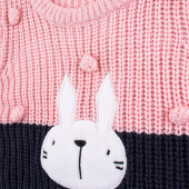 Плетен пуловер с текстилна апликация за момичета  2