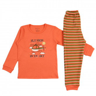 Детска памучна пижама в цвят сьомга 1