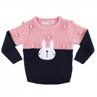 Плетен пуловер с текстилна апликация за момичета  1